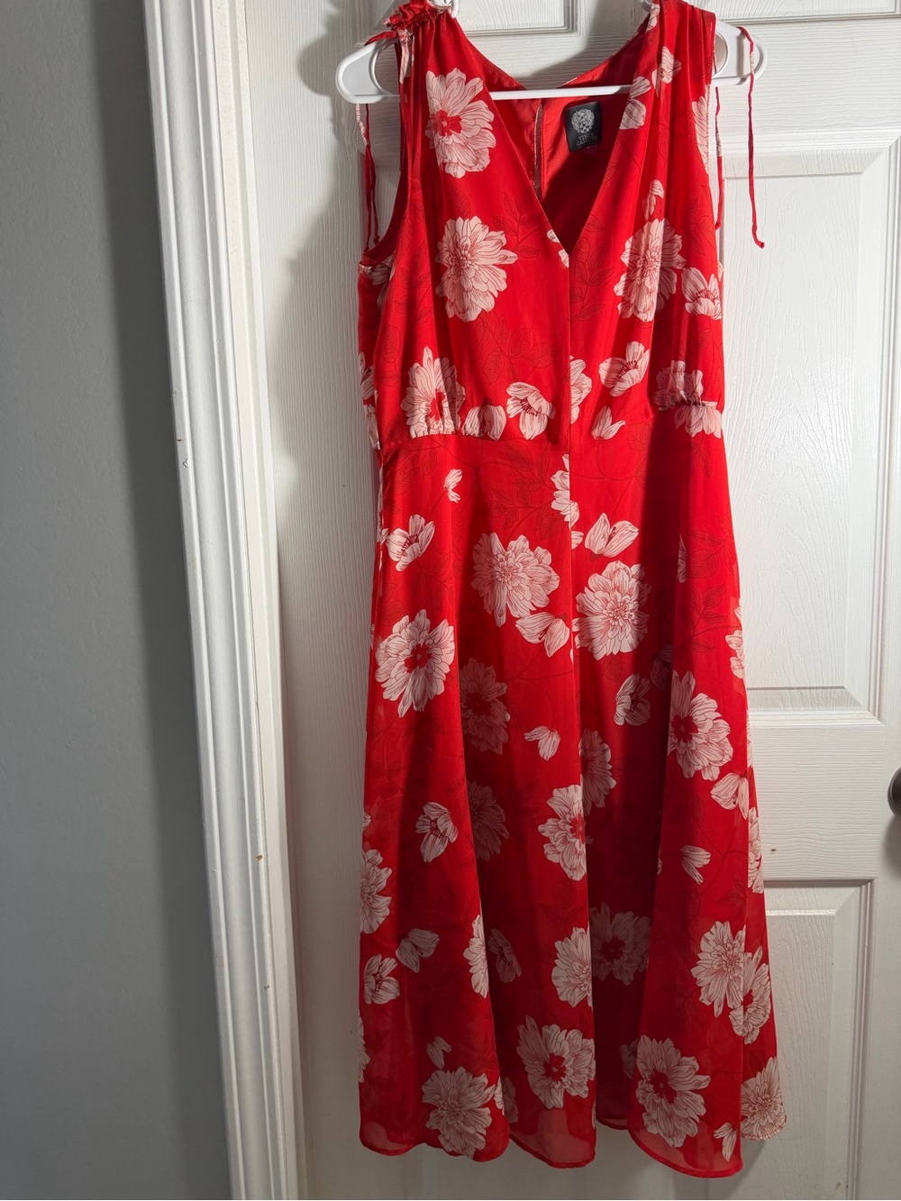 Vince Camuto Red Midi Dress with White Floral Print